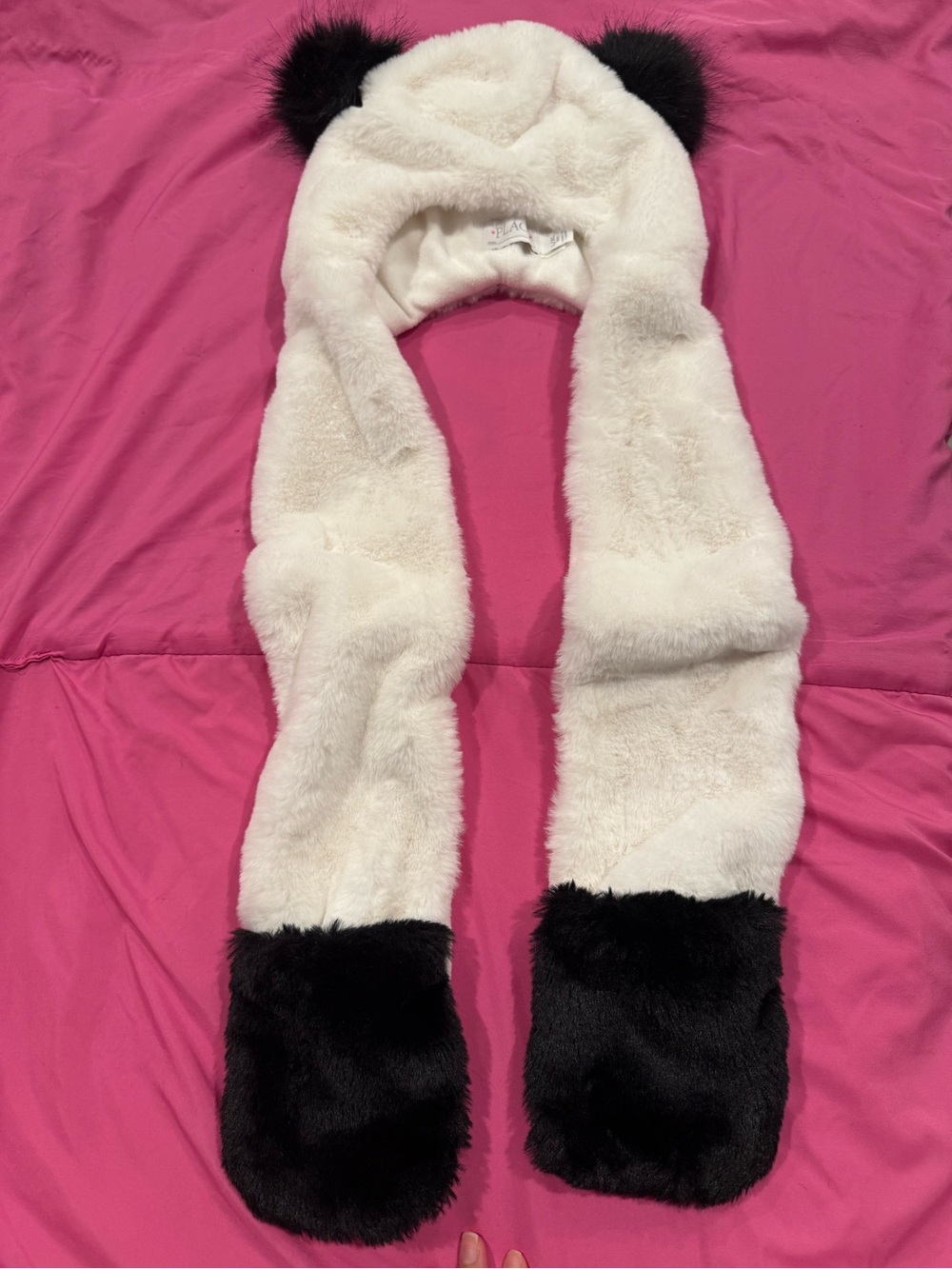 The Children's Place White & Black Faux Fur Panda Hood Scarf